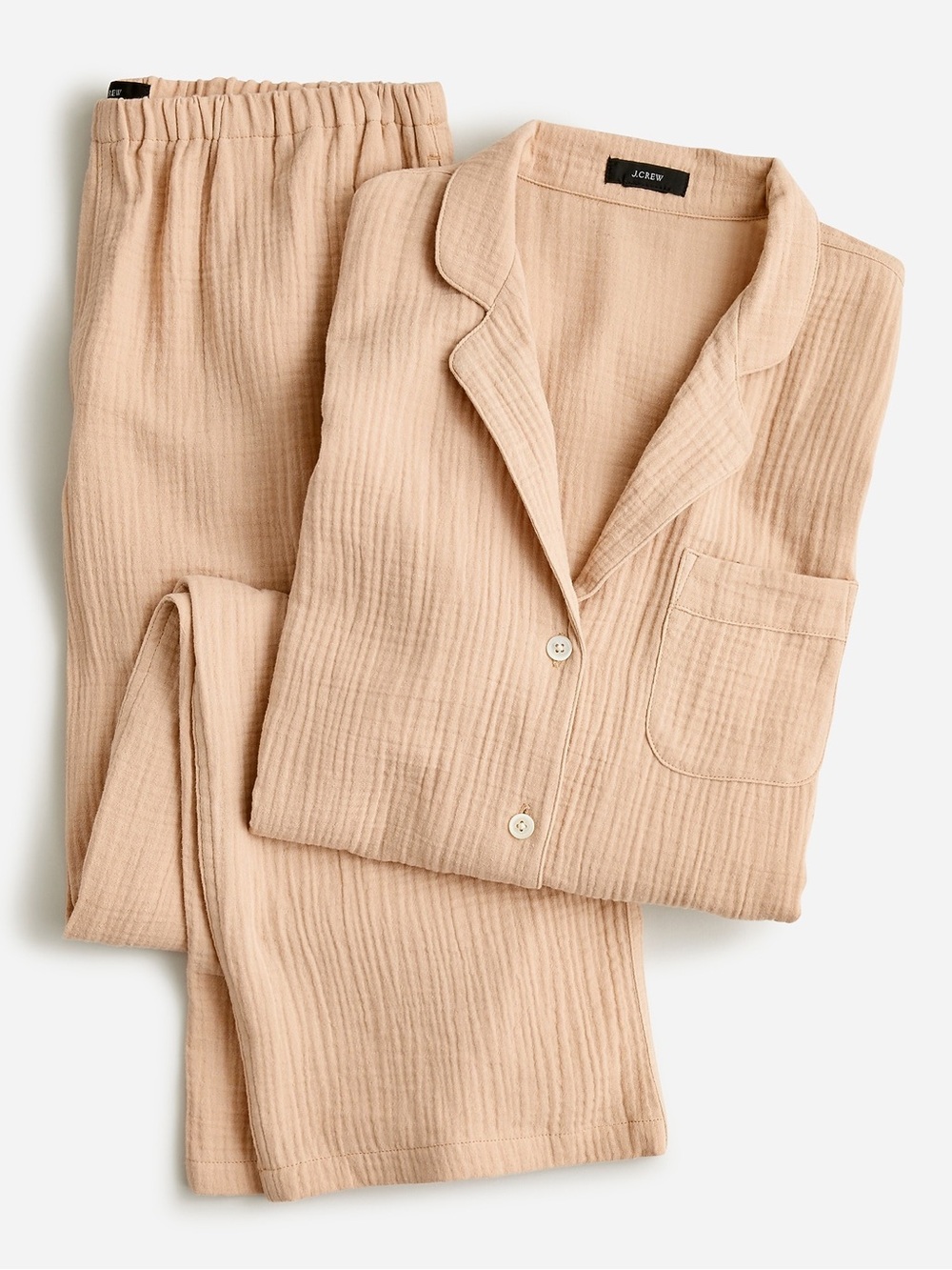 J. Crew Long Sleeve Button Down Wide Leg Pants Matching Pajama Set Tan Large